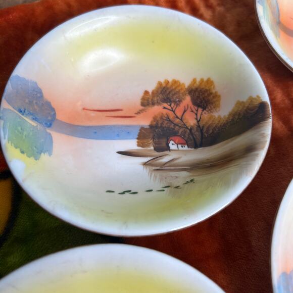 Vintage Set of 4 Art Deco Nippon Hand Painted Dessert Bowls Japan Cottage - Picture 6 of 10